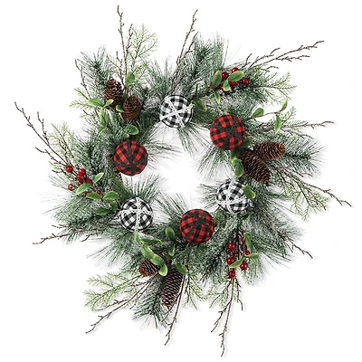 Glitzhome® 24" Frosted Ornament, Berry & Pinecone Wreath