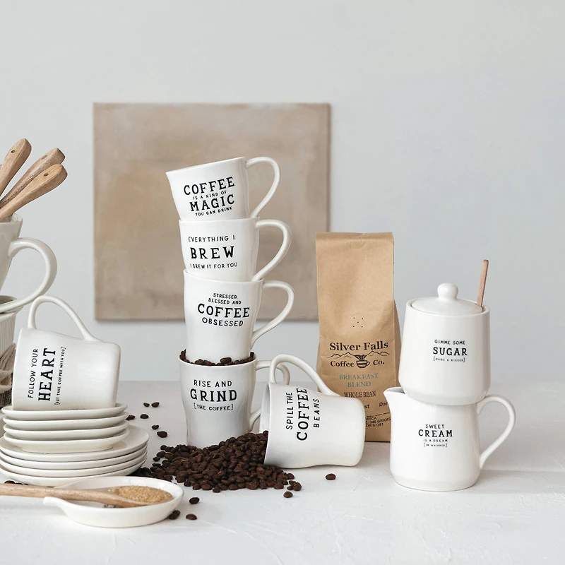 Hello Honey® 12oz. White & Black Inspirational Brew Stoneware Coffee Mug Set