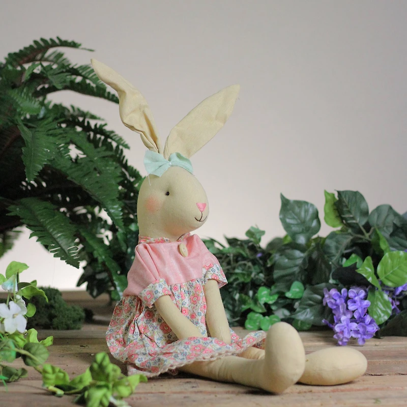 1.6ft. Sitting Linen Pink Floral Easter Bunny Rabbit Spring Figure