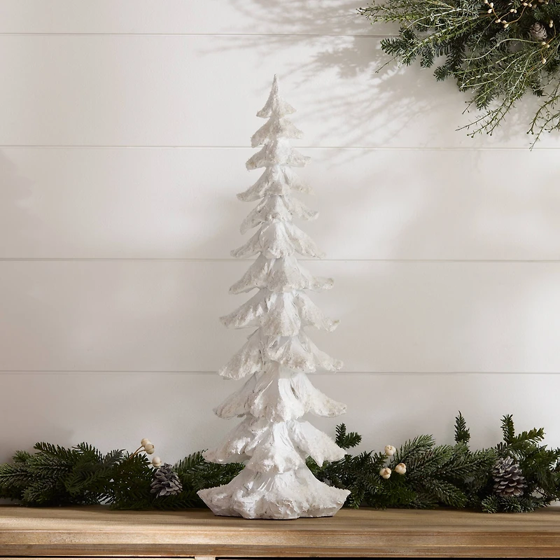 26" Flocked Pine Tree with Carved Design