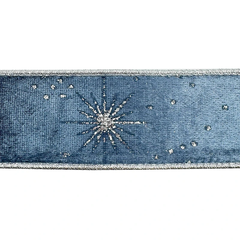 1.5" x 30ft. Silver Starburst on Blue Wired Velvet Ribbon by Celebrate It®