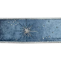 1.5" x 30ft. Silver Starburst on Blue Wired Velvet Ribbon by Celebrate It®