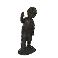 18" Distressed Black & Bronze Boy with Cell Phone Solar Powered LED Outdoor Garden Statue
