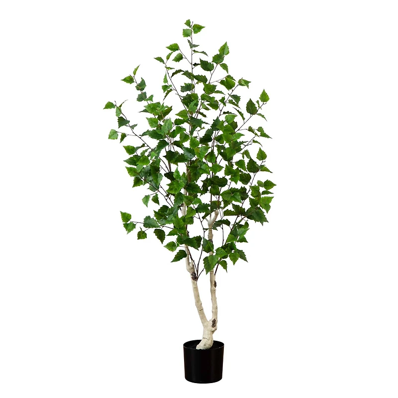 5ft. Potted Green Artificial Birch Tree with Real Touch Leaves