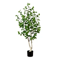 5ft. Potted Green Artificial Birch Tree with Real Touch Leaves