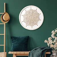 American Art Décor™ 17" White and Brown Boho Farmhouse Wood Framed Wall Medallion