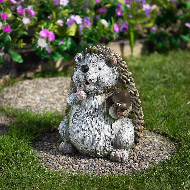8.5" Hedgehog with Mushroom Outdoor Garden Statue