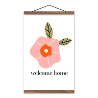 Welcome Home Floral 12" x 18" Teak Hanging Canvas