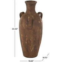 24.5" Dark Brown Ceramic Antique Style Distressed Decorative Vase with Handles