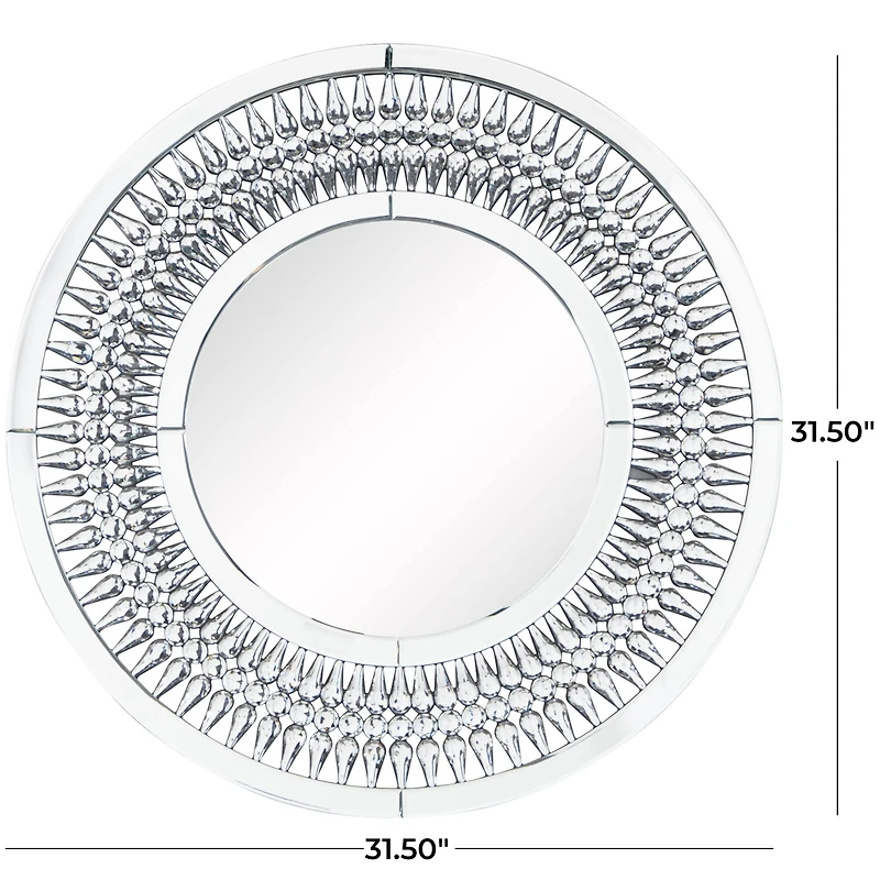 Silver Glass Starburst Wall Mirror with Crystal Embellishment 32" x 1" x 32"