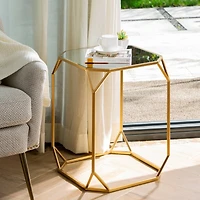 Glitzhome® Gold Metal Square Accent Table with Glass Top Set