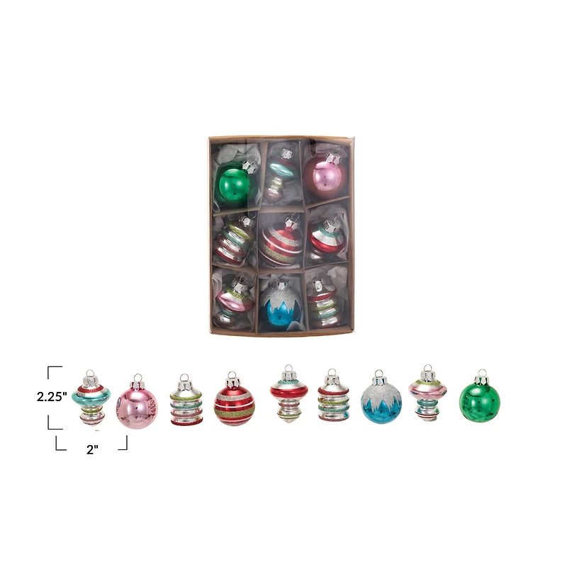 Hello Honey® Glitter & Stripes 9 Piece Hand-Painted Glass Ornament Set