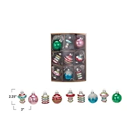 Hello Honey® Glitter & Stripes 9 Piece Hand-Painted Glass Ornament Set