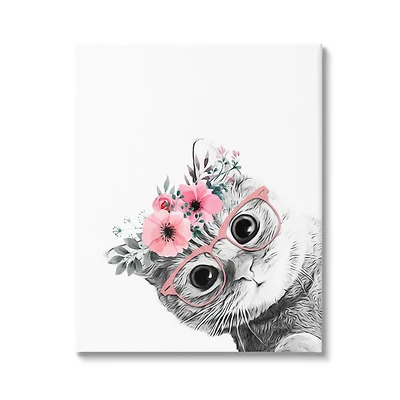 Stupell Industries Pink Flower Crown Cat with Glasses Canvas Wall Art