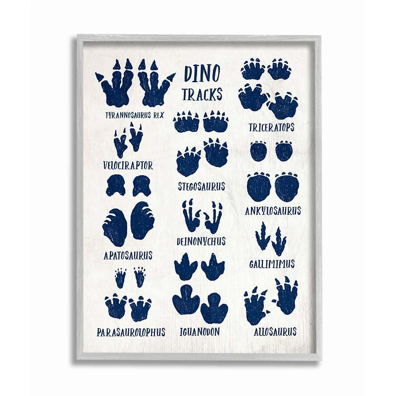 Stupell Industries Chart of Dinosaur Tracks Wall Art in Gray Frame