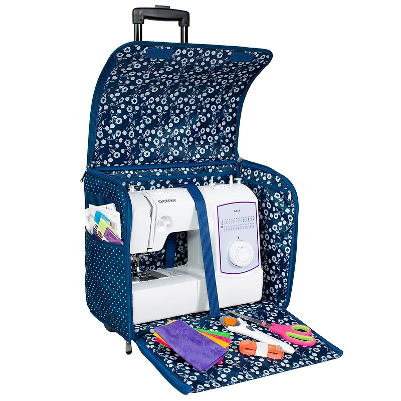 Everything Mary Collapsible Blue Pin Dot Rolling Sewing Machine Tote