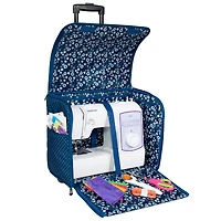 Everything Mary Collapsible Blue Pin Dot Rolling Sewing Machine Tote