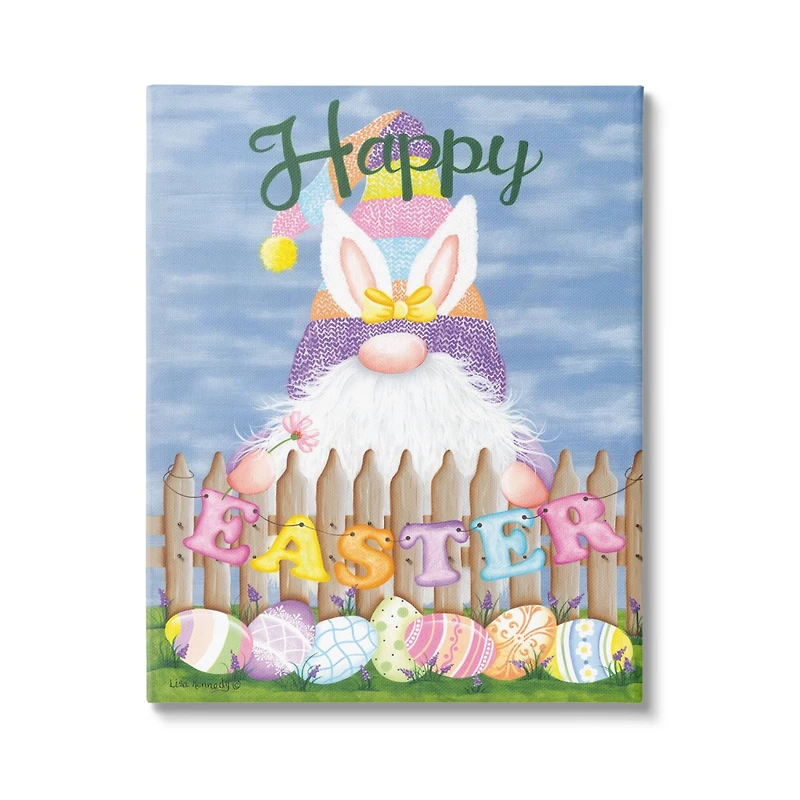 Stupell Industries Happy Easter Garden Gnome Eggs Canvas Wall Art