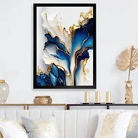 Designart 'Abstract Geode Gold And Blue Marble Shape III' Animals Framed Canvas Wall Art