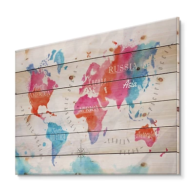 Designart - World Map In and Blue