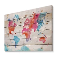 Designart - World Map In and Blue
