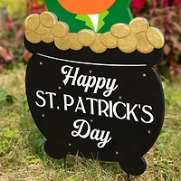 Glitzhome® 24" Lighted St. Patrick's Wooden Leprechaun Pot of Gold Décor