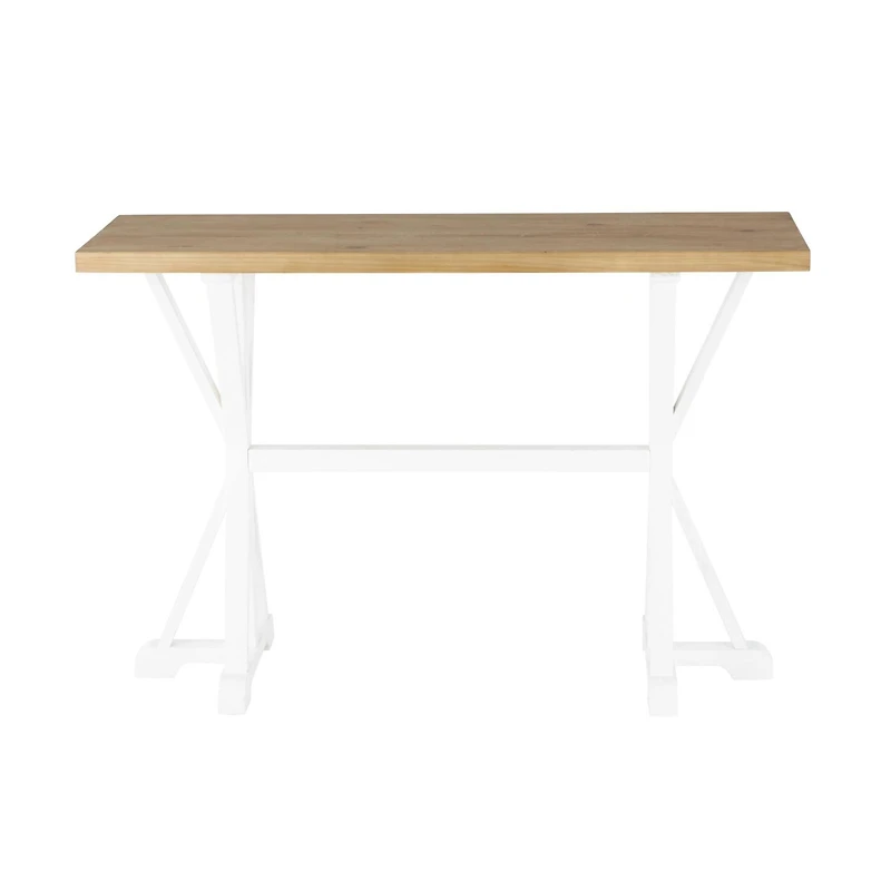 47" White Wood Living Room Console Table with Angled Legs & Brown Tabletop