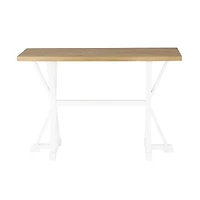 47" White Wood Living Room Console Table with Angled Legs & Brown Tabletop