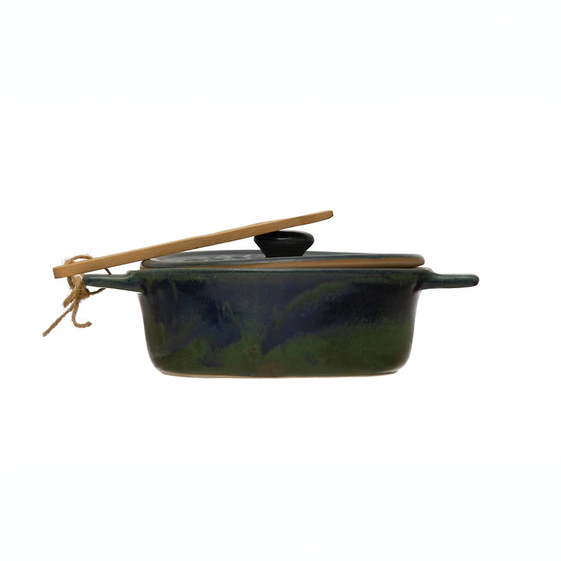 Hello Honey® Blue Stoneware Brie Bakers with Bamboo Spreader, 2ct.