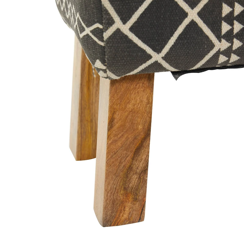 33" Black Wood Tribal Bench with Wood Legs