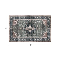 Glitzhome® 5ft. x 8ft. Green & Tan Oriental Area Rug