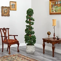 6ft. English Ivy Topiary Spiral Artificial Tree in White Planter UV Resistant (Indoor/Outdoor)