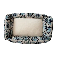 Hello Honey® 39" Natural, Blue & Gray Floral Cotton and Sherpa Pet Bed