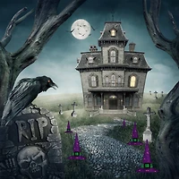 14" LED Lighted Purple Witches Hat Outdoor Halloween Pathway Markers, 3ct.