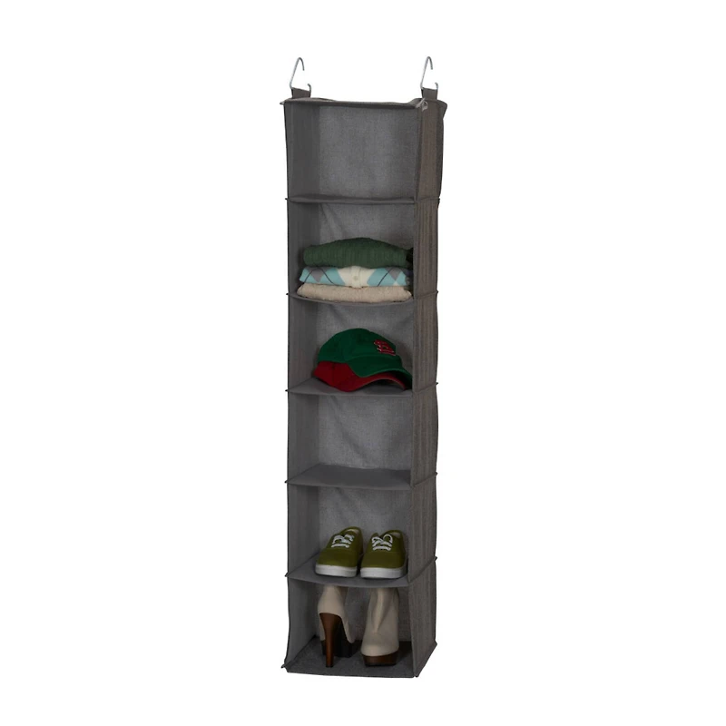 Household Essentials Gray Linen 6-Shelf Hanging Closet Organizer