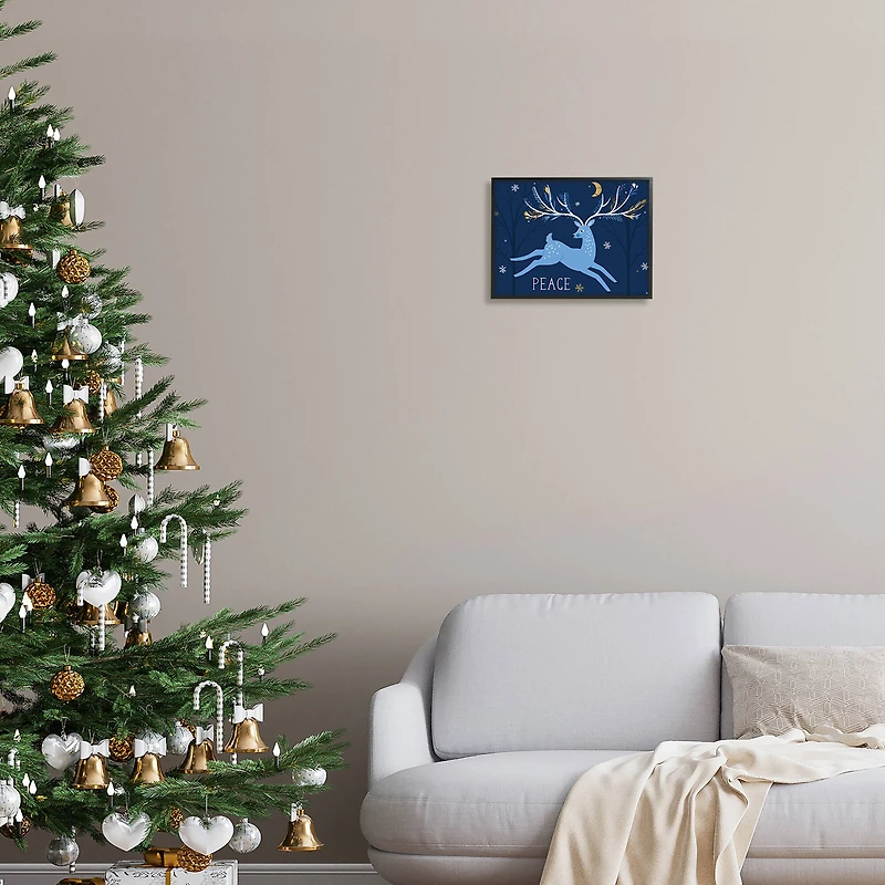 Stupell Industries Peace Jumping Deer Snowflakes Framed Giclee Art