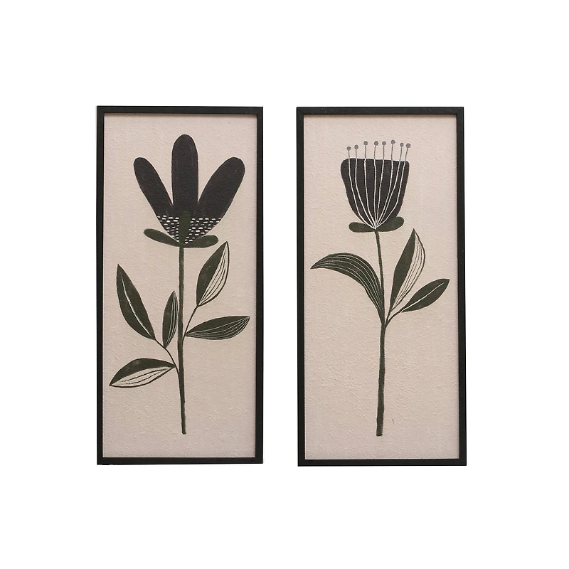 Hello Honey® Black & Cream Flowers Wood Framed Textured Wall Décor Set