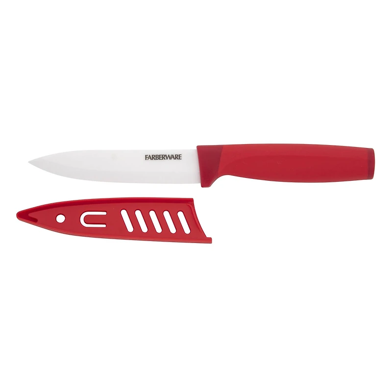 Farberware 5" Red Ceramic Utility Knife with Sheath