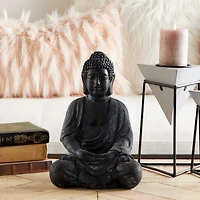 CosmoLiving by Cosmopolitan Grey Ceramic Sculpture, Buddha 12" x 8" x 7"