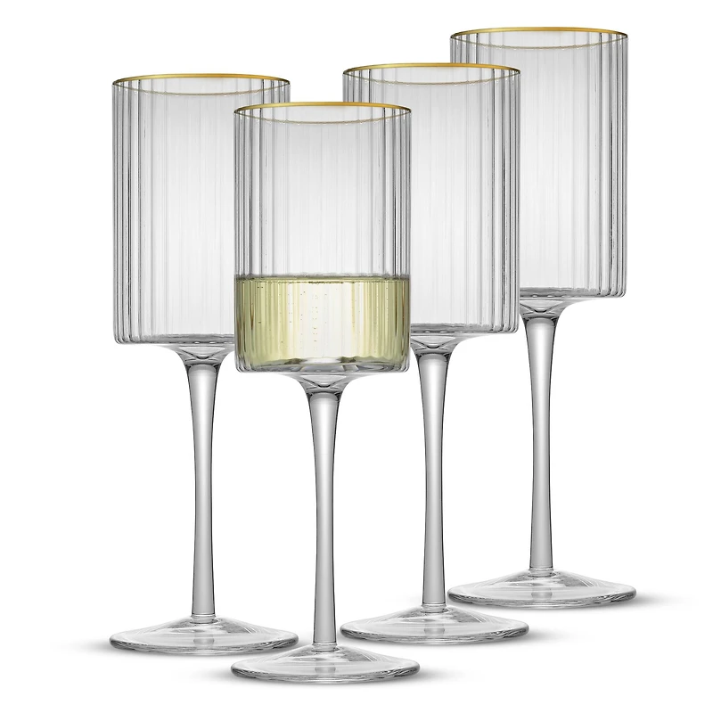 JoyJolt® Christian Siriano 11.5oz. Optic Gold Rim White Wine Glasses, 4ct.
