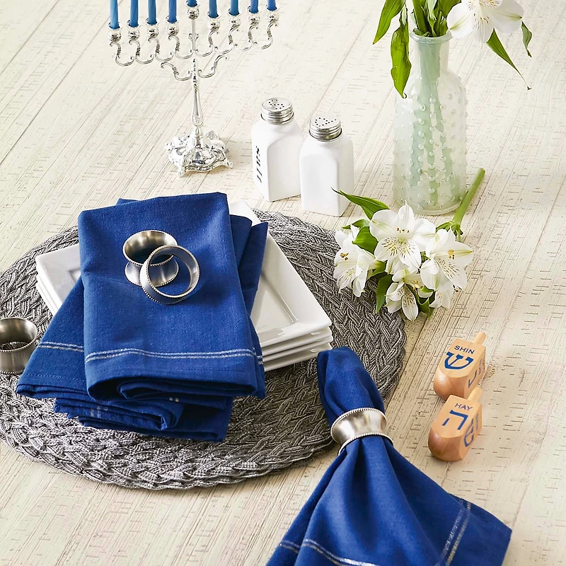 DII® Blue with Silver & Gold Border Napkins, 6ct.
