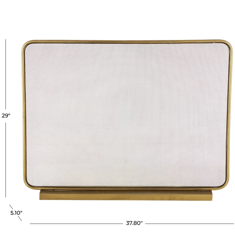 37.75" Gold Metal 1-Panel Living Room Fireplace Screen with Rounded Edges and Rectangular Base