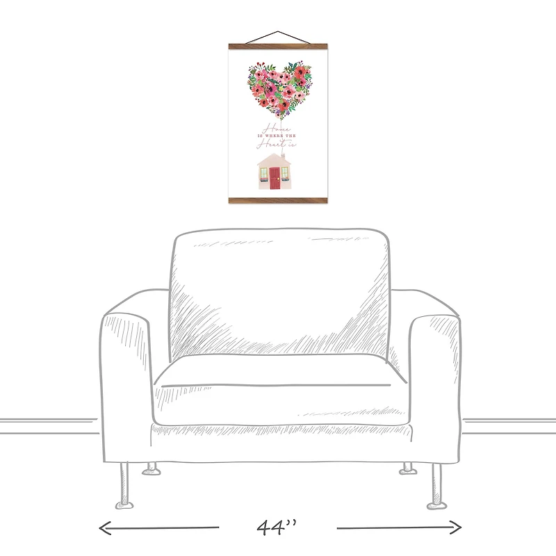 Home Where Heart Is Flower Balloon Teak Hanging Canvas Wall Art