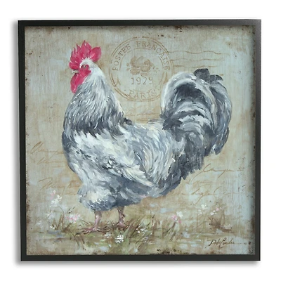Stupell Industries Vintage Farm Rooster French Parisian Stamp Country Bird Framed Wall Art