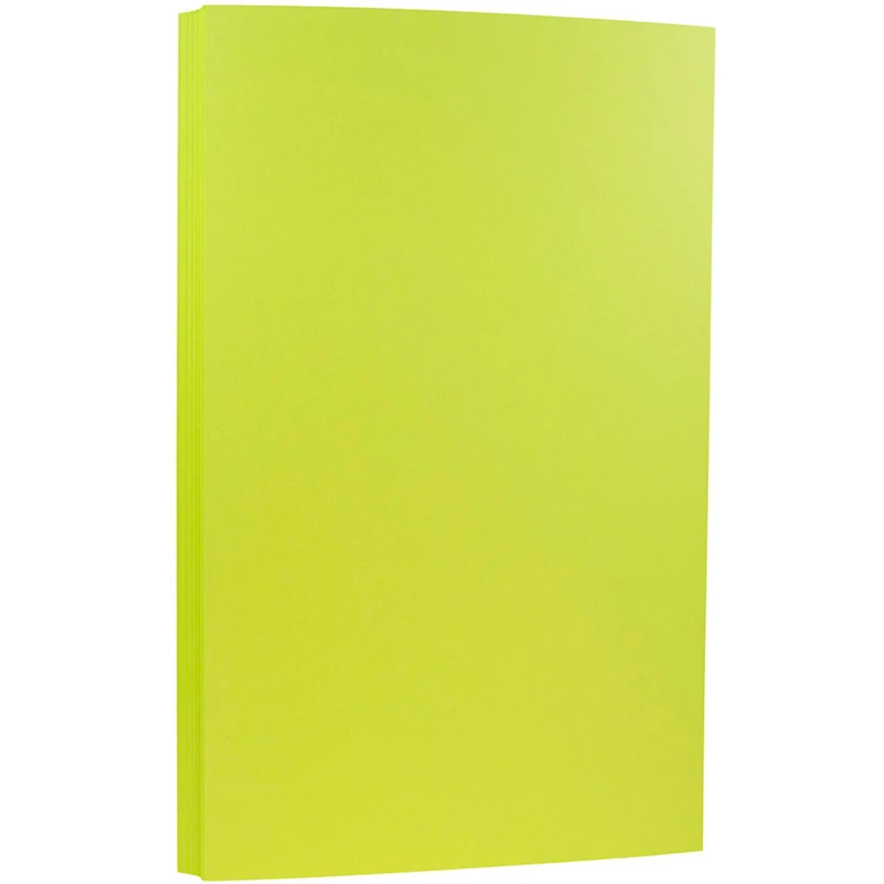 JAM Paper Brite Hue 8.5" x 14" 65lb. Ultra Lime Cardstock, 50 Sheets