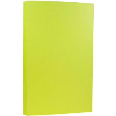 JAM Paper Brite Hue 8.5" x 14" 65lb. Ultra Lime Cardstock, 50 Sheets
