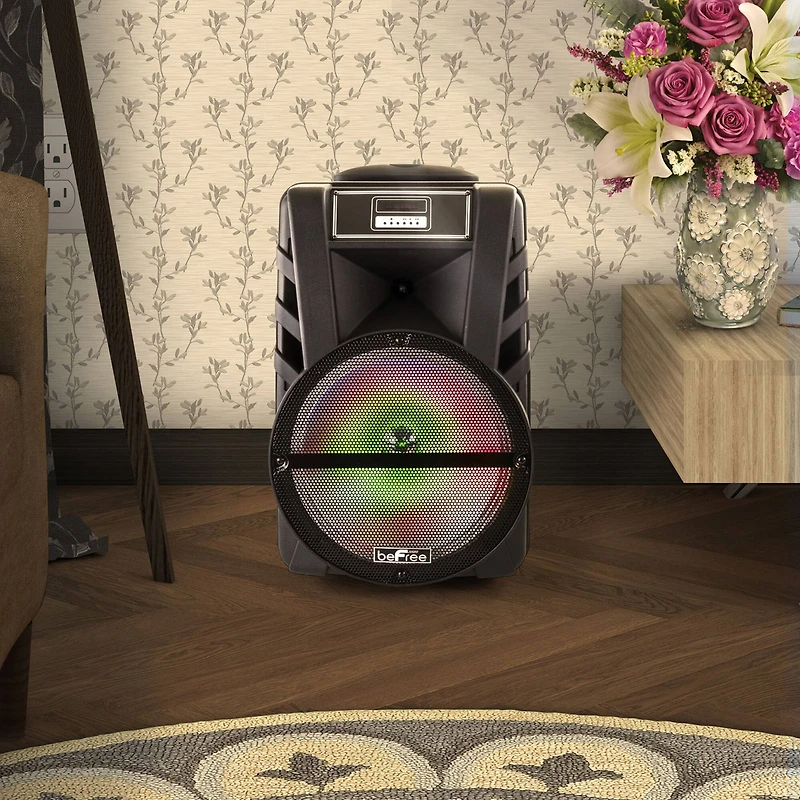 beFree Sound 12" Bluetooth Rechargeable Portable PA Party Speaker With Reactive LED Lights
