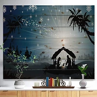 Designart Christmas Nativity Scene with Three Wise Men Print on Natural Pine Wood