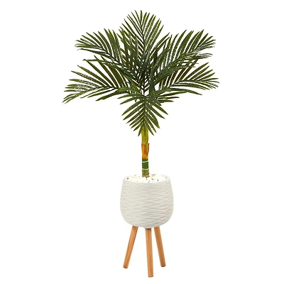 4.5ft. Golden Cane Artificial Palm Tree in White Planter with Stand