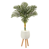 4.5ft. Golden Cane Artificial Palm Tree in White Planter with Stand